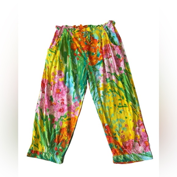JAMS WORLD - Vintage Pants Womens Wide Leg Crop Floral Tropical bouquet burst - Picture 2 of 8